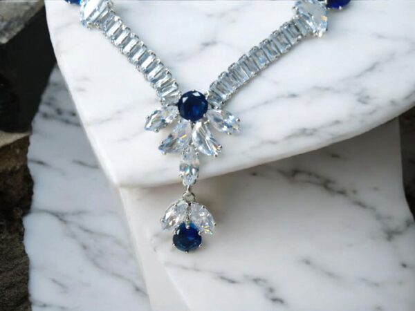 Silver Plated with White Crystal & Blue Stone