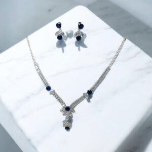 Silver Plated with White Crystal & Blue Stone